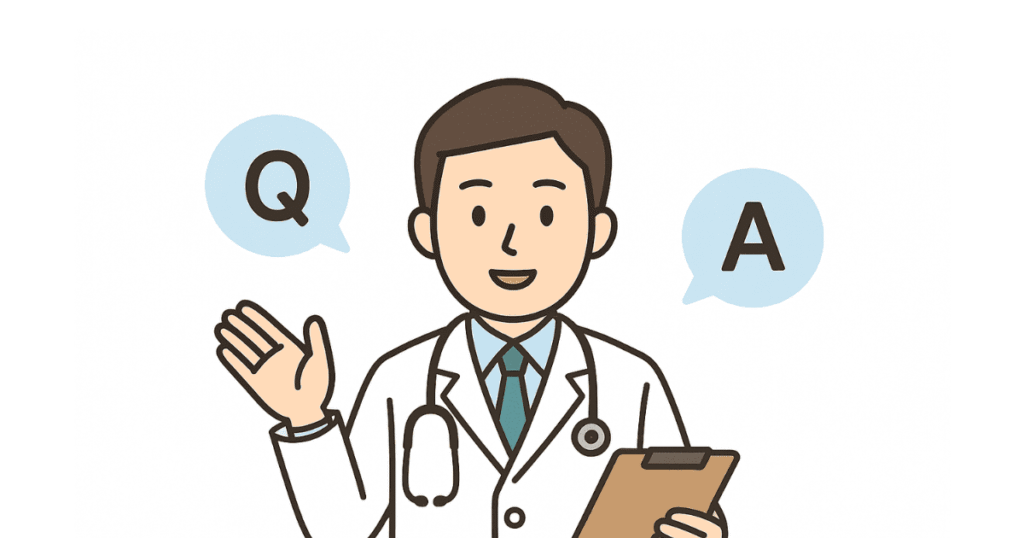 パニック障害に関する質問に、優しい表情の医師が答える様子をQ&A形式で表現したイラスト図解
