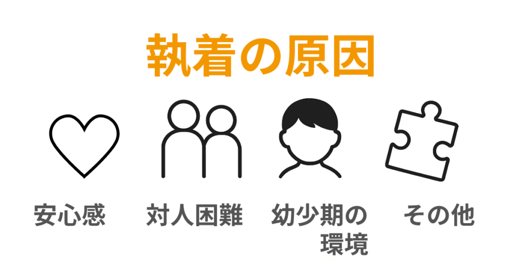 アスペルガー(ASD)の特定の人への執着の原因4つのイラスト